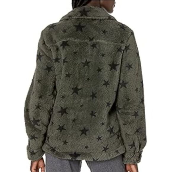 NWT PJ Salvage Cozy Button Up Jacket w/ Pockets in Olive Green Black Stars Small - Picture 2 of 16